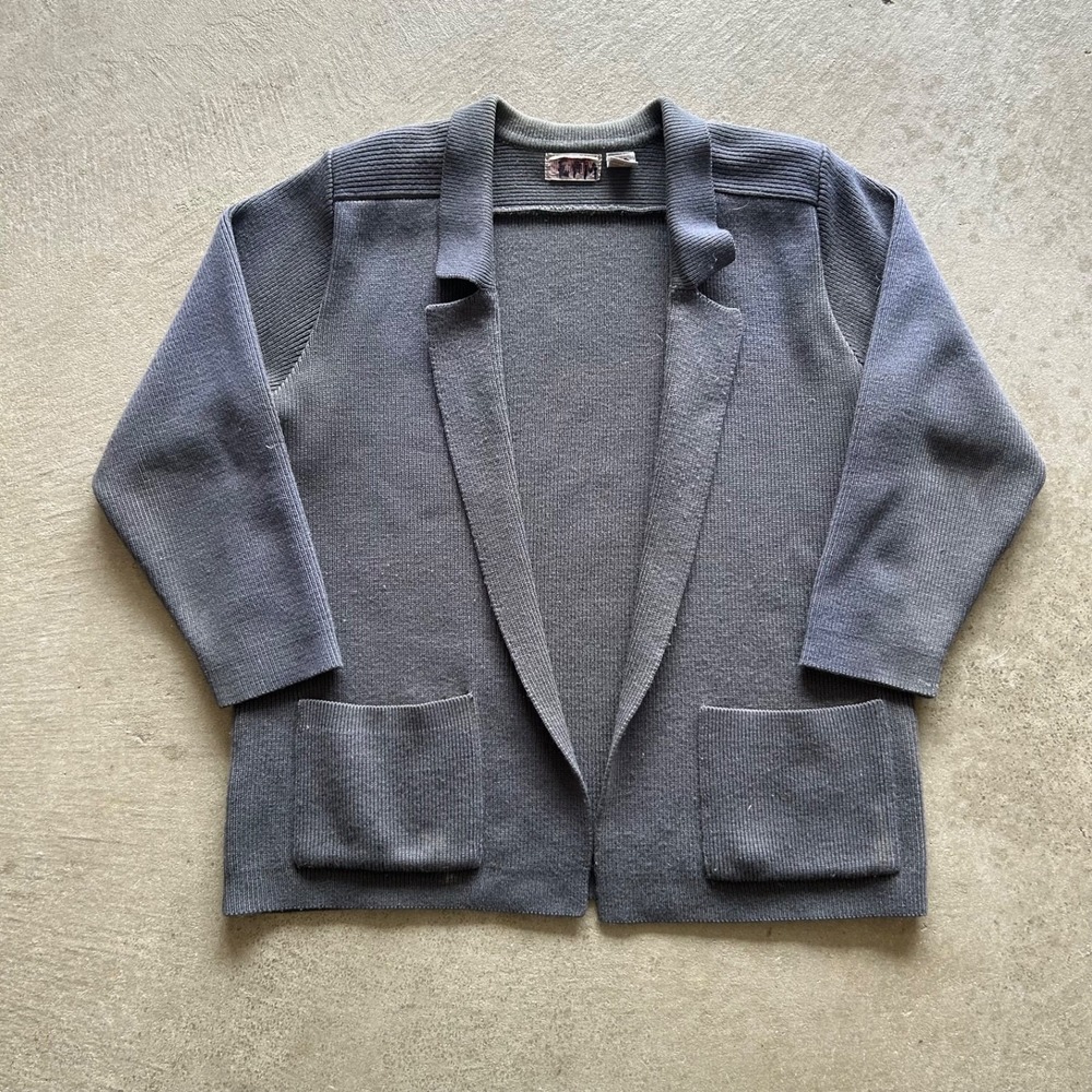 Vintage 60s Cardigan Sweater Size Large Gray Acrylic Knit
